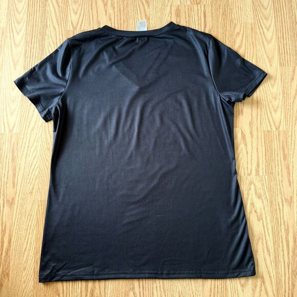 Womens Music Notes Graphic Tee Size XL Black Rainbow Print V Neck Shirt Top - Picture 5 of 7